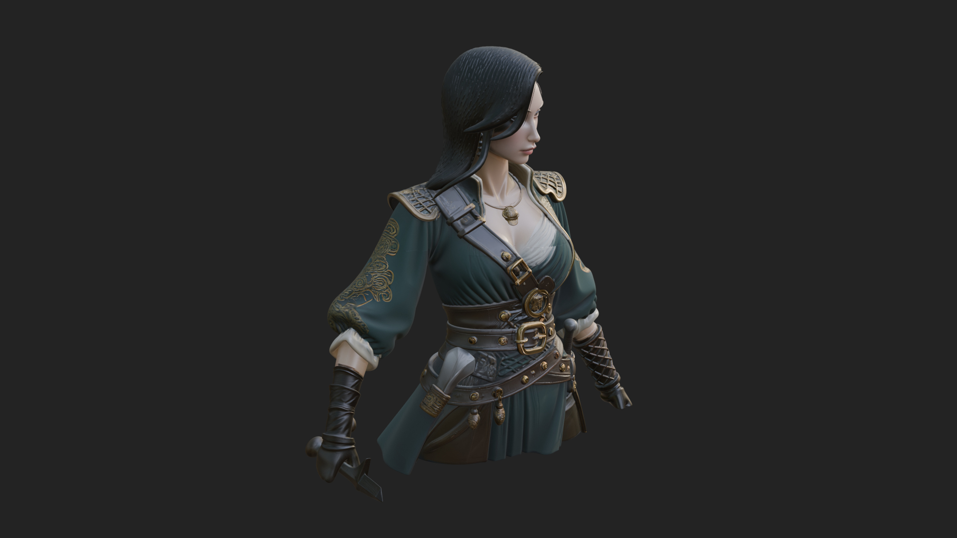 Coated Dagger Woman Bust Design 3 3D Print Model 3D Model