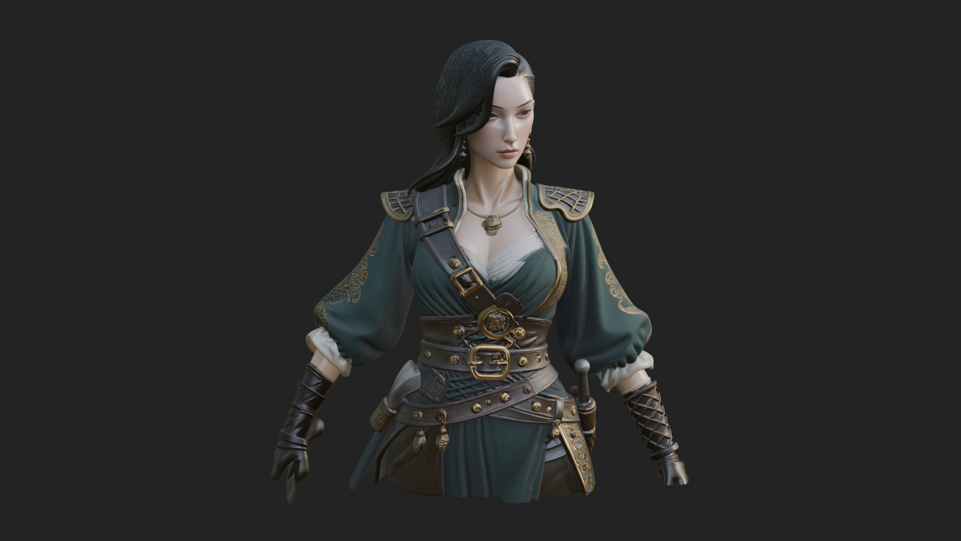 Coated Dagger Woman Bust Design 3 3D Print Model 3D Model
