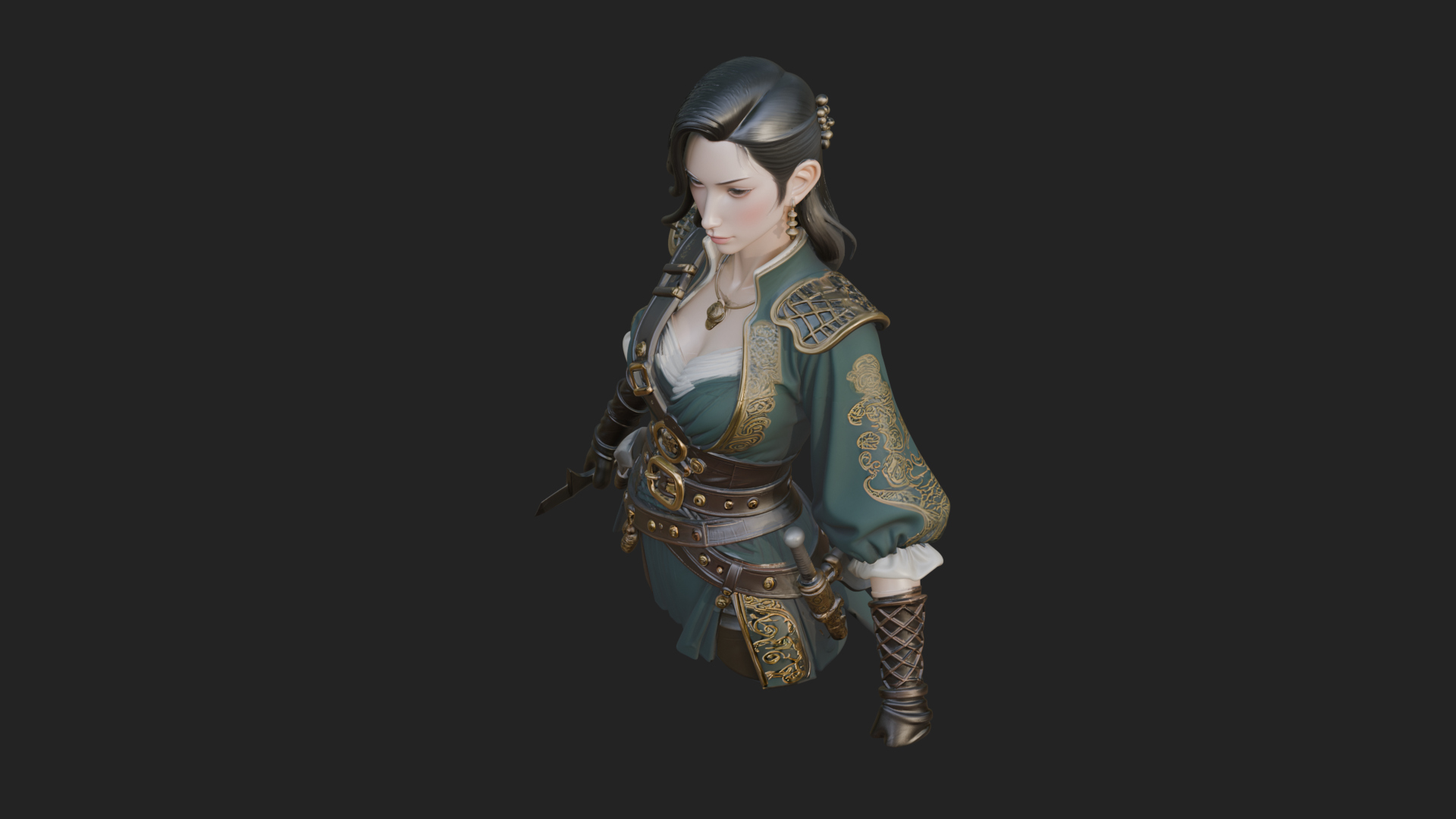 Coated Dagger Woman Bust Design 3 3D Print Model 3D Model