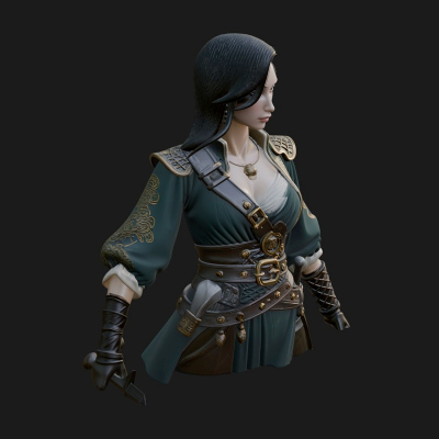 Coated Dagger Woman Bust Design 3 3D Print Model