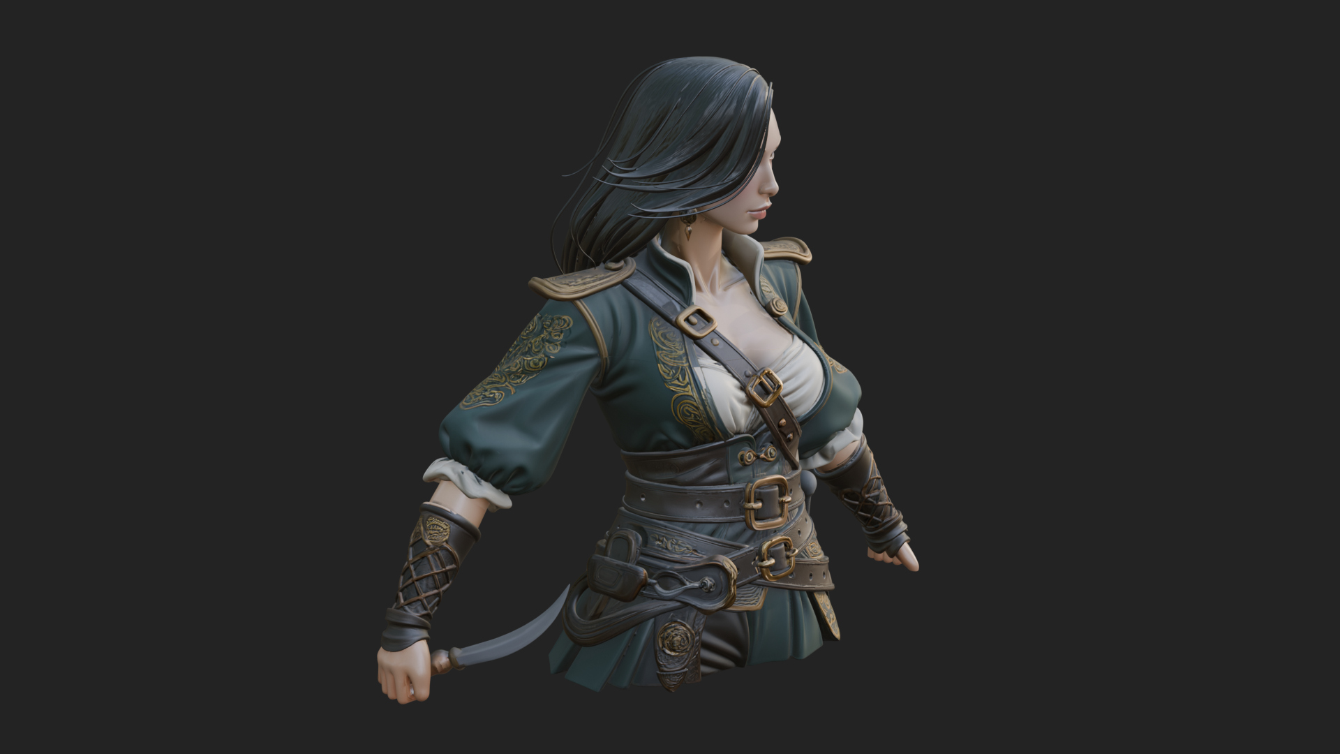 Coated Dagger Woman Bust Design 4 3D Print Model 3D Model