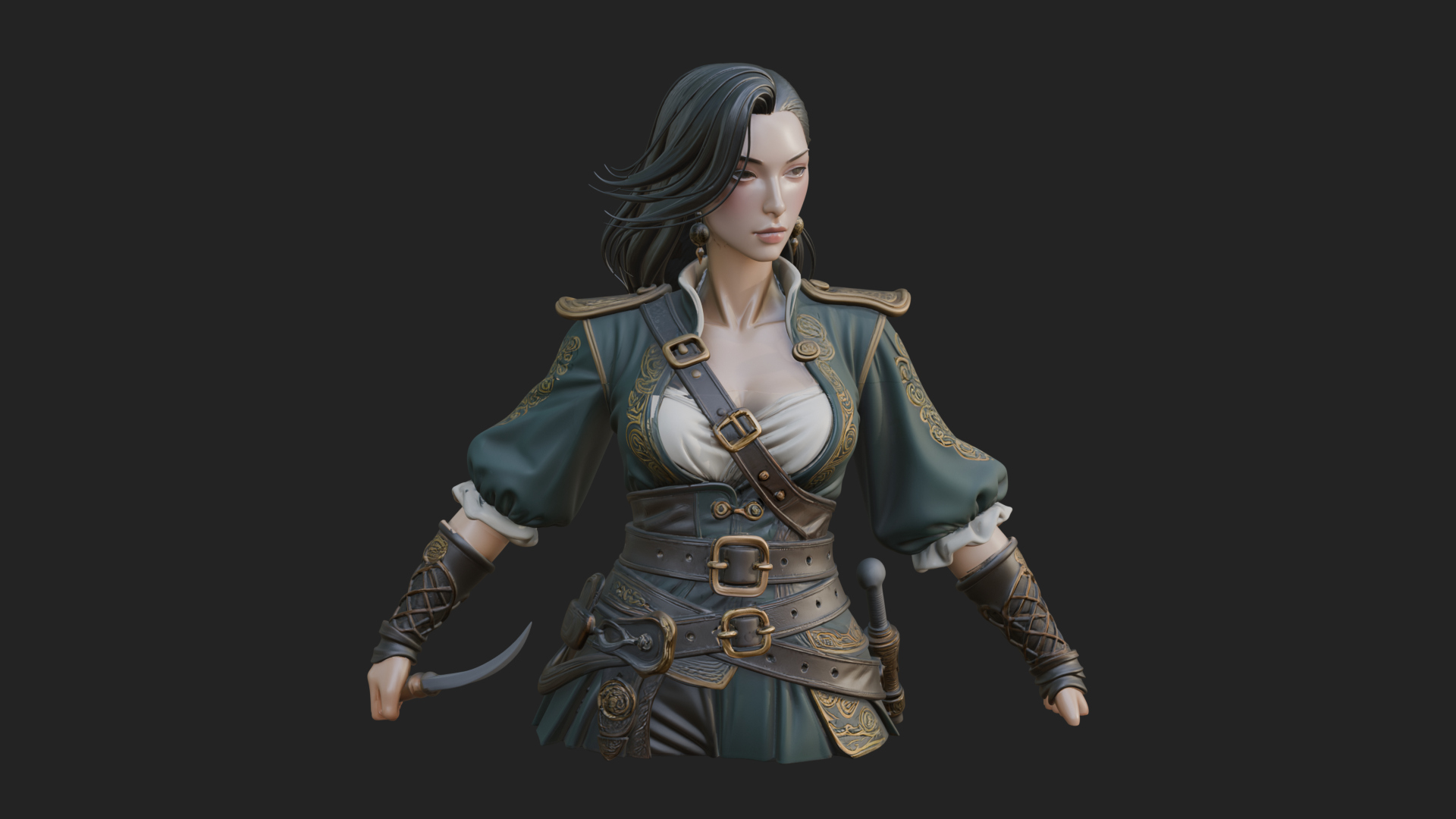 Coated Dagger Woman Bust Design 4 3D Print Model 3D Model