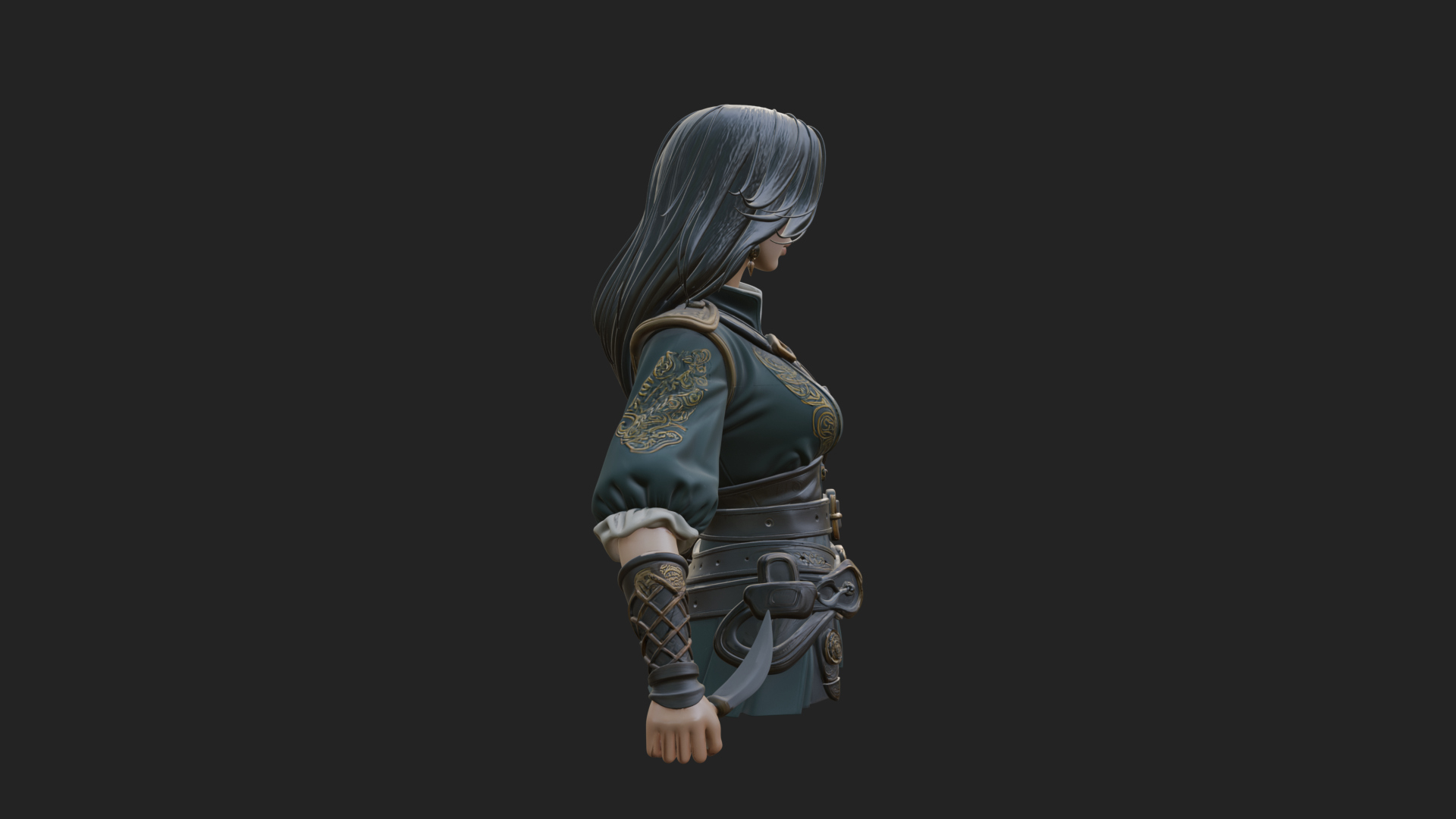 Coated Dagger Woman Bust Design 4 3D Print Model 3D Model