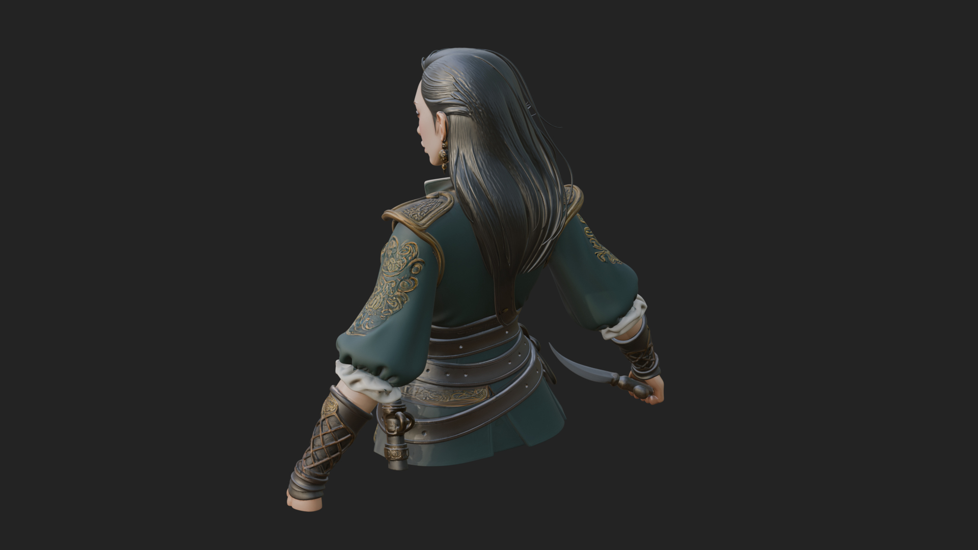Coated Dagger Woman Bust Design 4 3D Print Model 3D Model