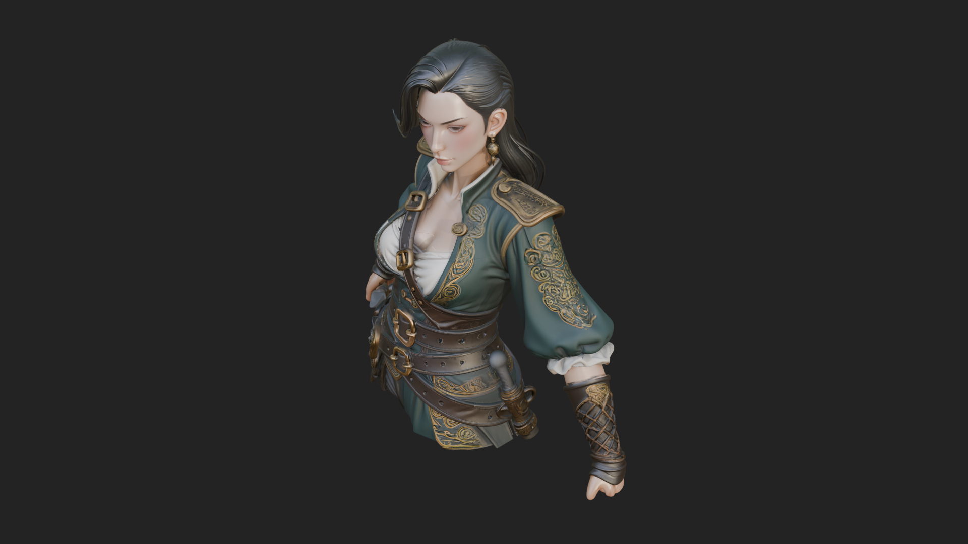 Coated Dagger Woman Bust Design 4 3D Print Model 3D Model