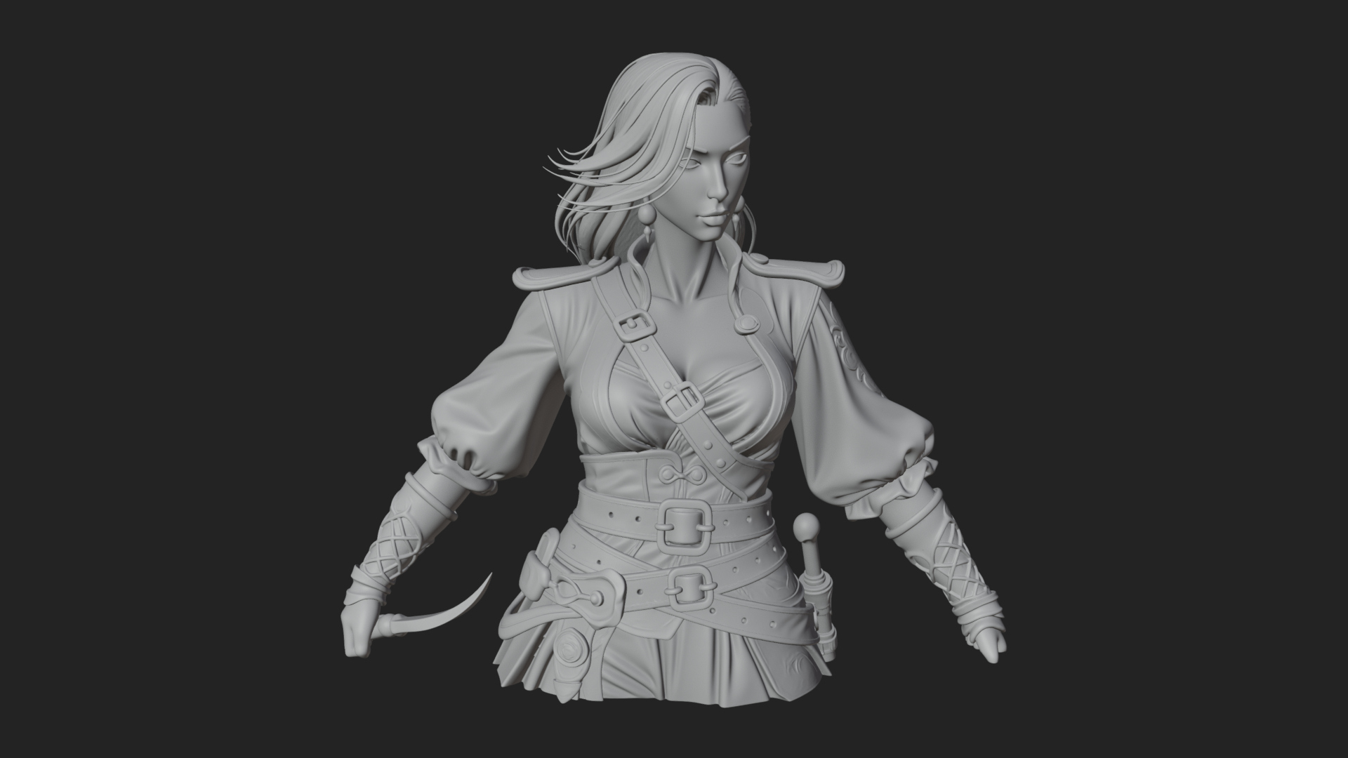 Coated Dagger Woman Bust Design 4 3D Print Model 3D Model