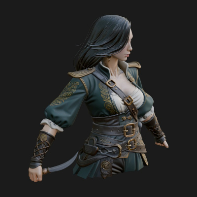 Coated Dagger Woman Bust Design 4 3D Print Model