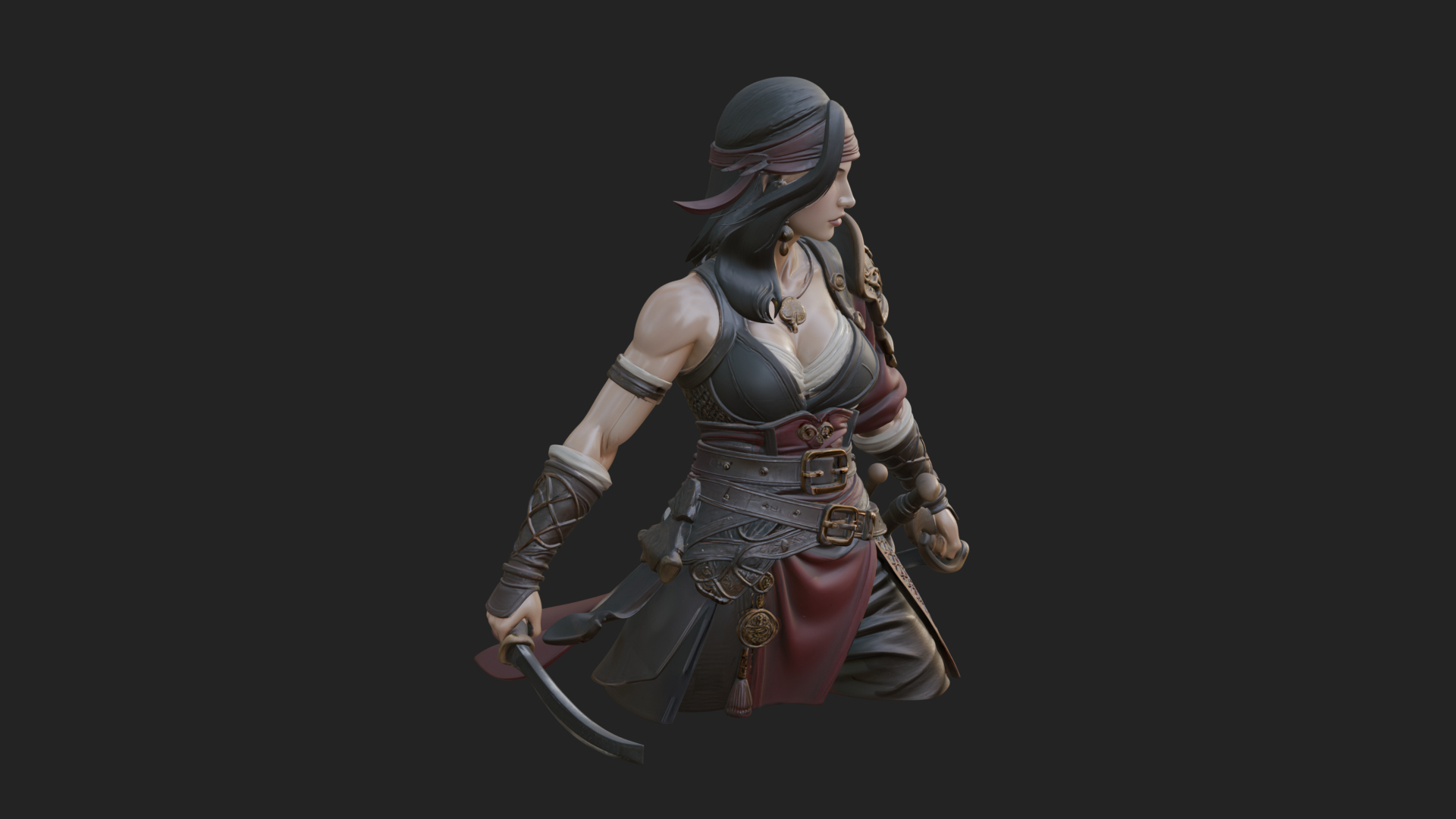 Coated Dagger Woman Bust Design 5 3D Print Model 3D Model