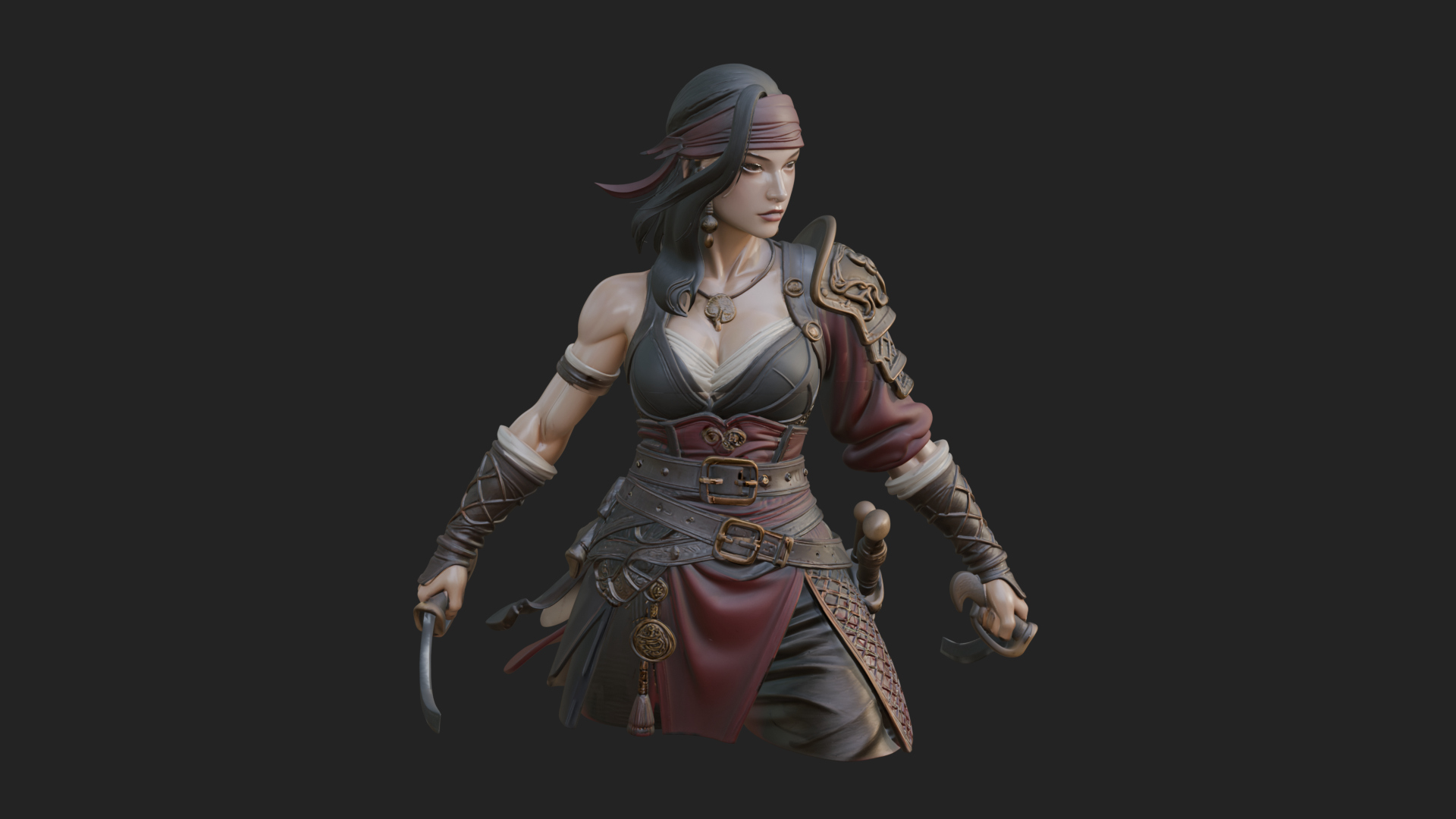 Coated Dagger Woman Bust Design 5 3D Print Model 3D Model