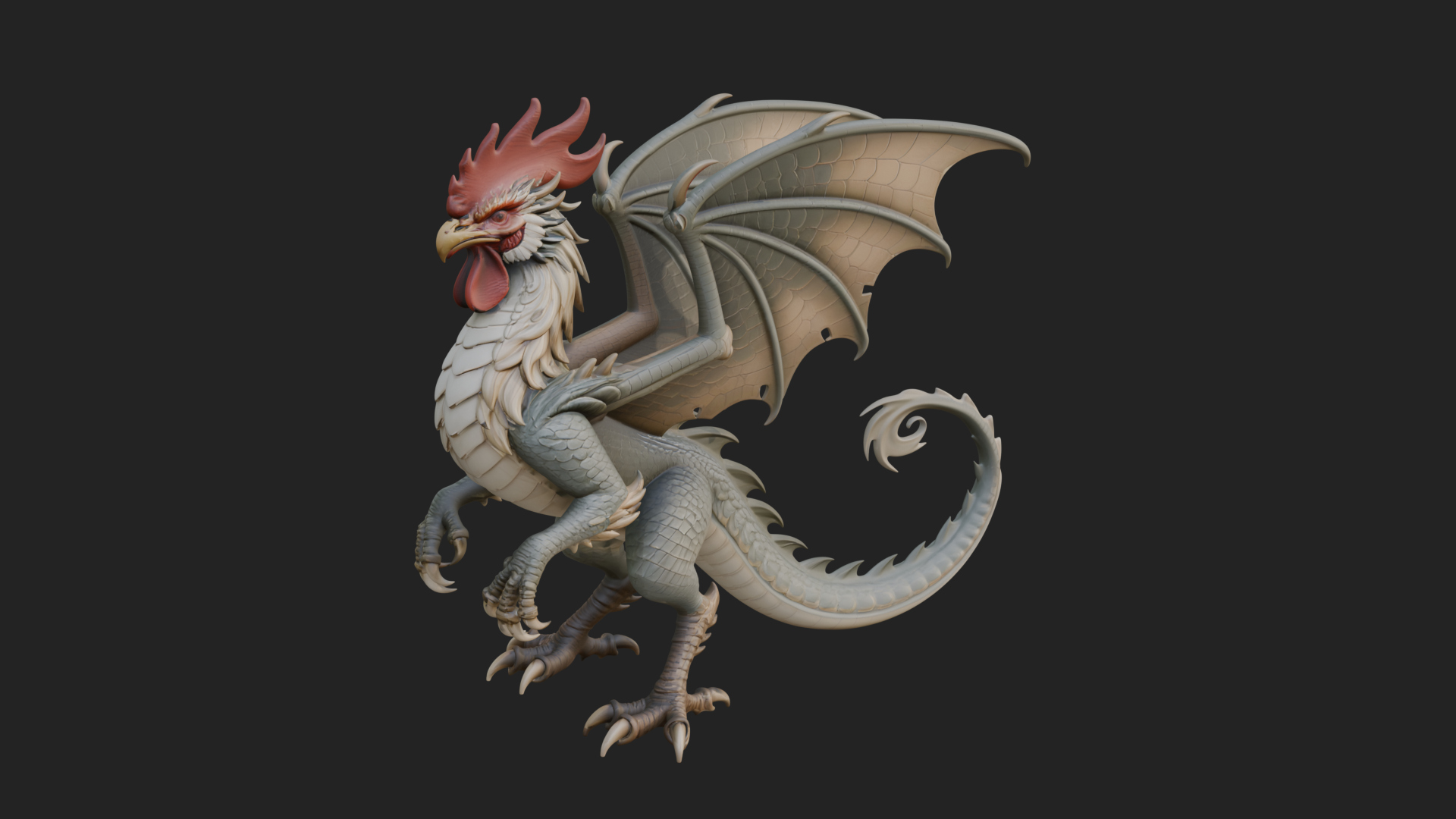 Cockatrice Beast Statue Design 1 3D Print Model 3D Model