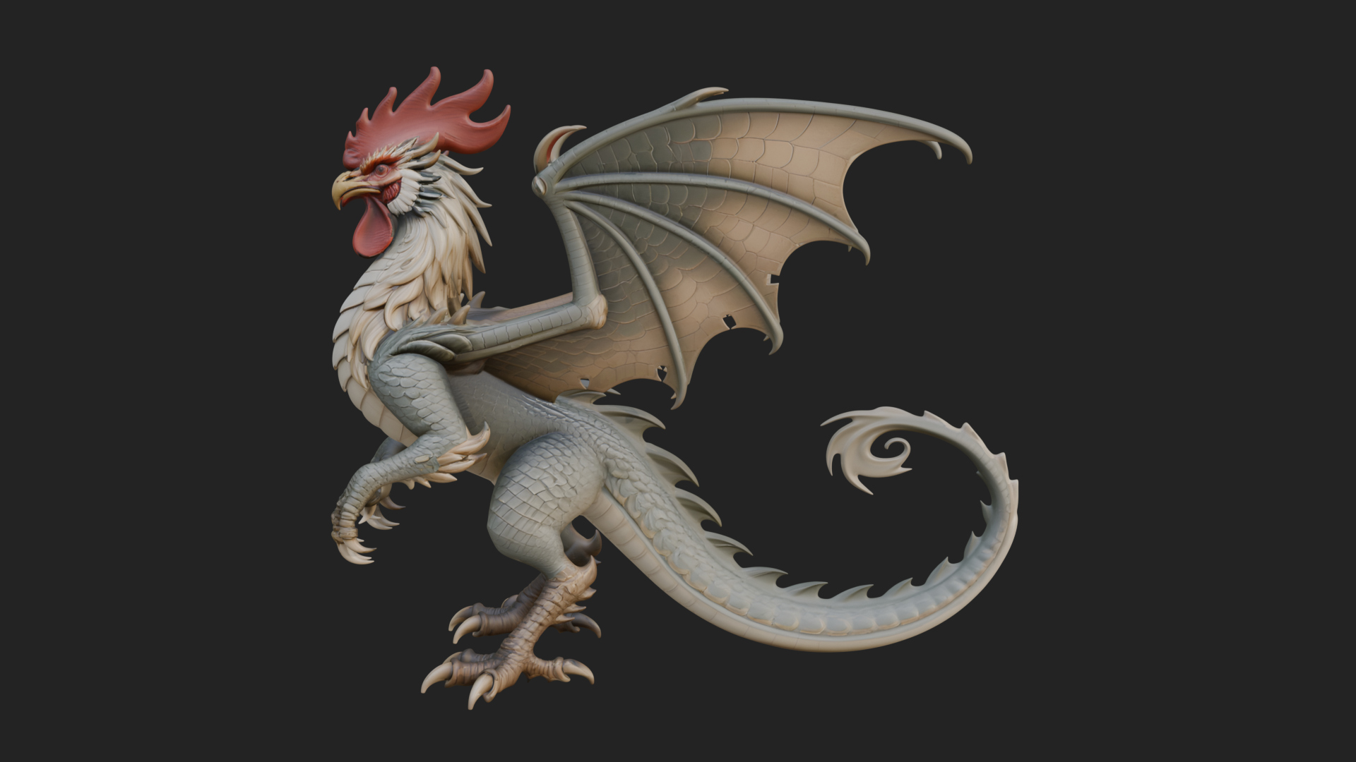 Cockatrice Beast Statue Design 1 3D Print Model 3D Model