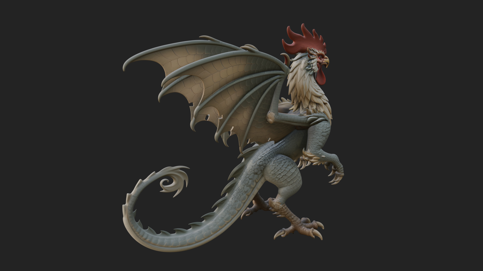 Cockatrice Beast Statue Design 1 3D Print Model 3D Model