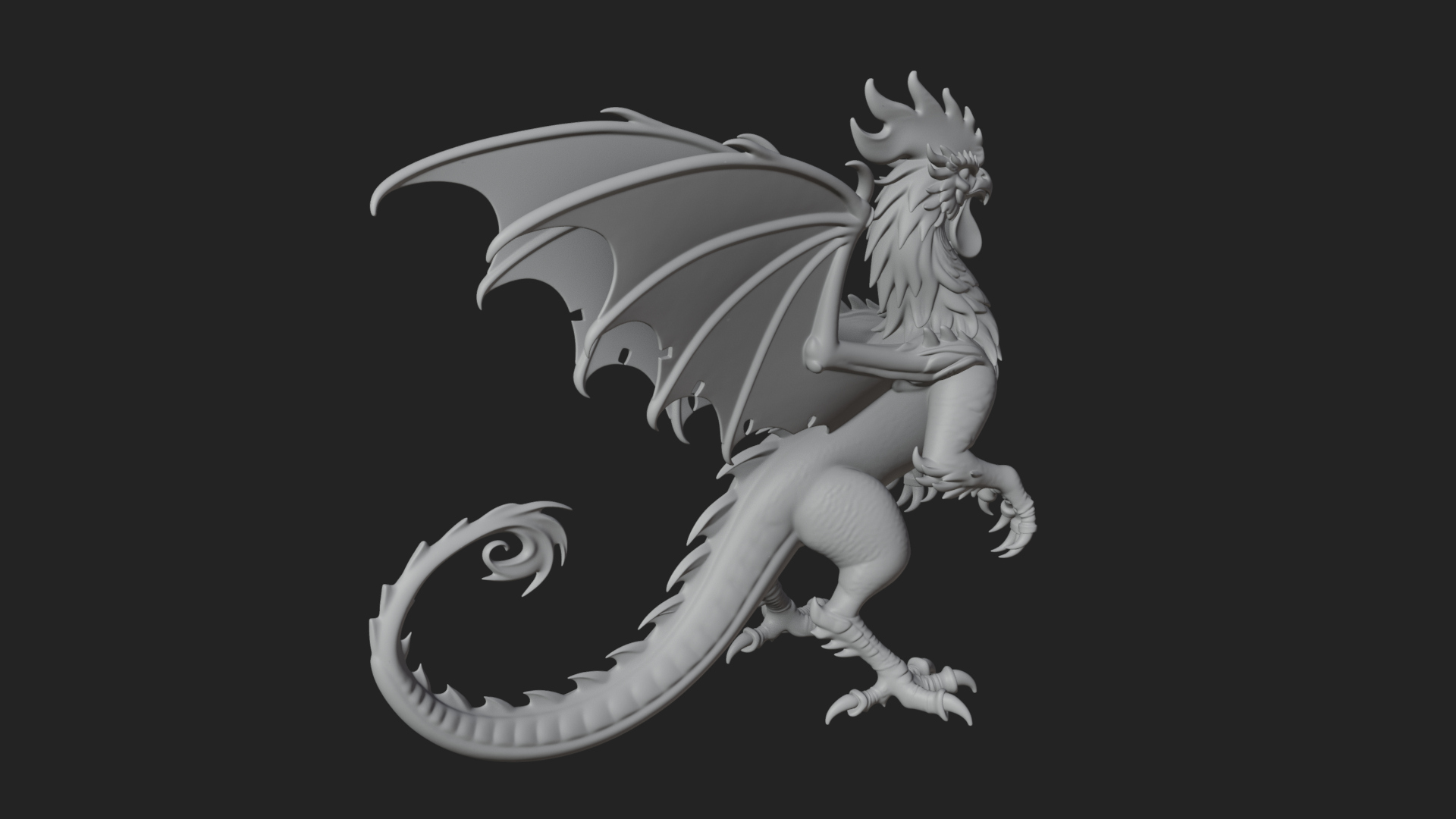 Cockatrice Beast Statue Design 1 3D Print Model 3D Model