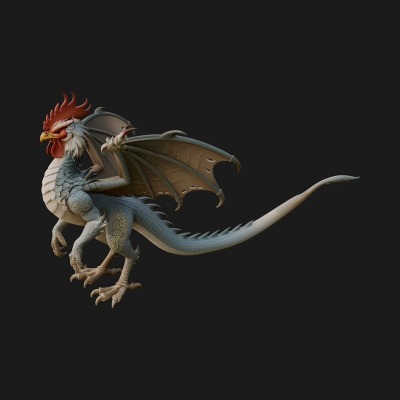 Cockatrice Beast Statue Design 2 3D Print Model