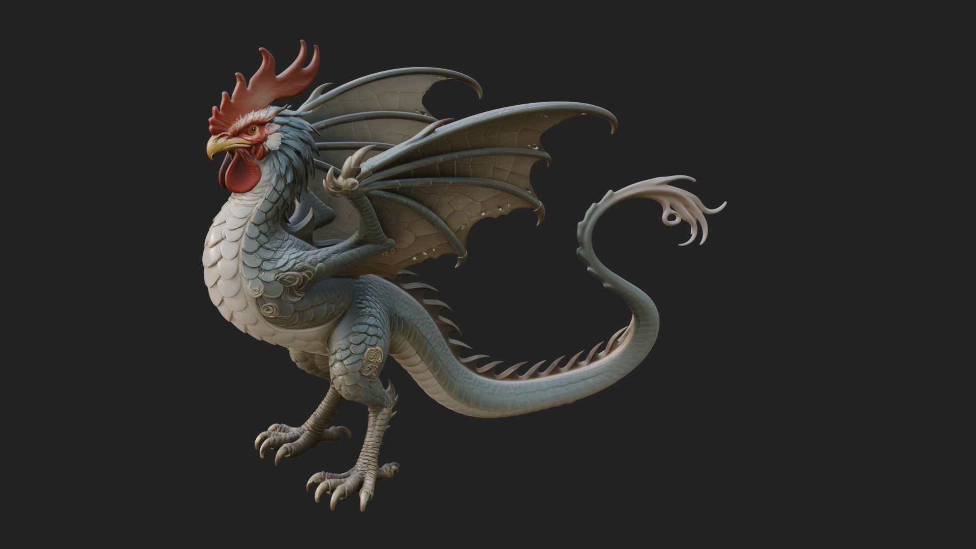Cockatrice Beast Statue Design 3 3D Print Model 3D Model