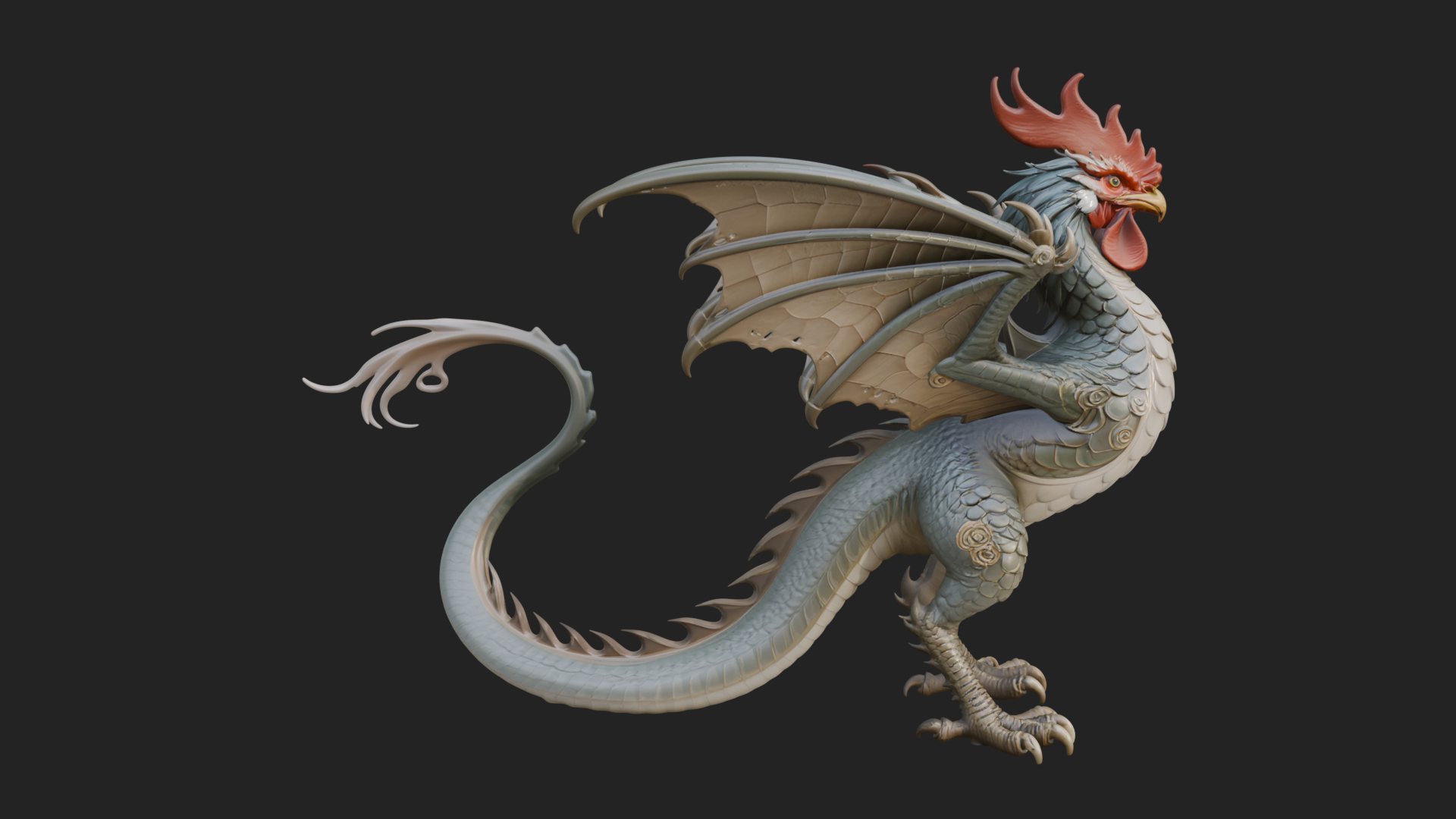 Cockatrice Beast Statue Design 3 3D Print Model 3D Model