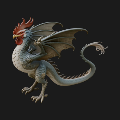 Cockatrice Beast Statue Design 3 3D Print Model