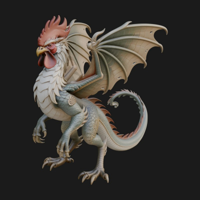Cockatrice Beast Statue Design 4 3D Print Model
