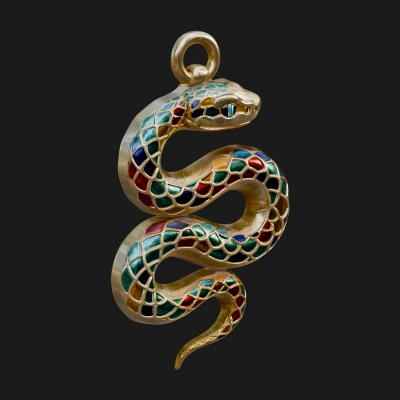 Coiled Enamel Snake Pendant Design 2 3D Print Model