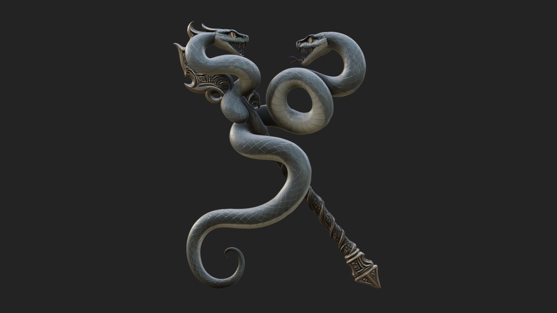 Coiled Snake Staff Model Design 1 3D Print Model 3D Model