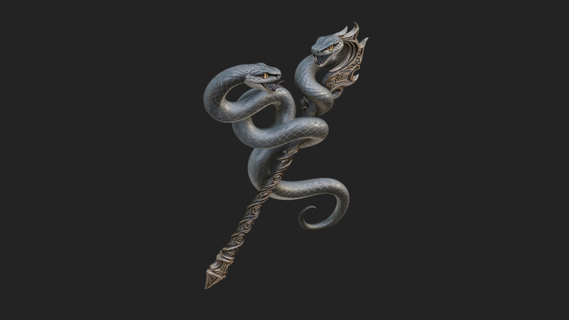Coiled Snake Staff Model Design 1 3D Print Model 3D Model