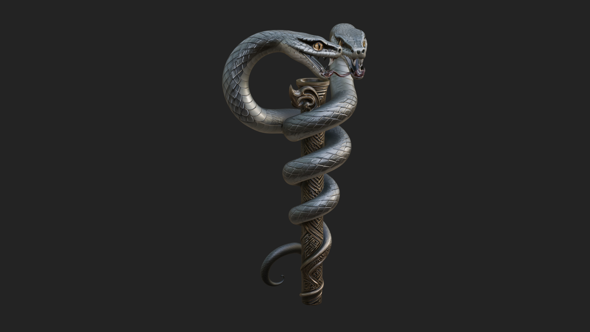 Coiled Snake Staff Model Design 2 3D Print Model 3D Model