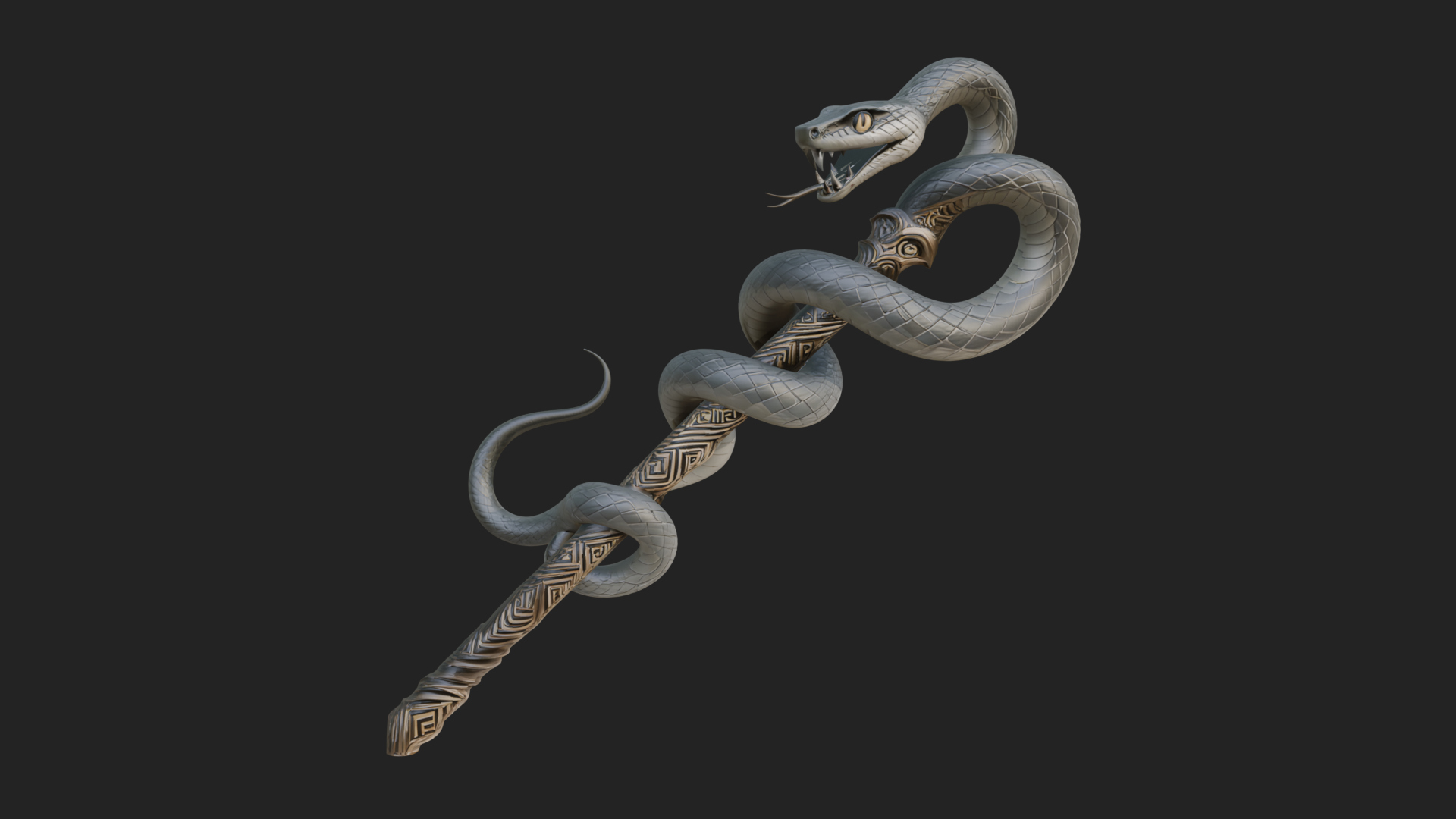 Coiled Snake Staff Model Design 3 3D Print Model 3D Model