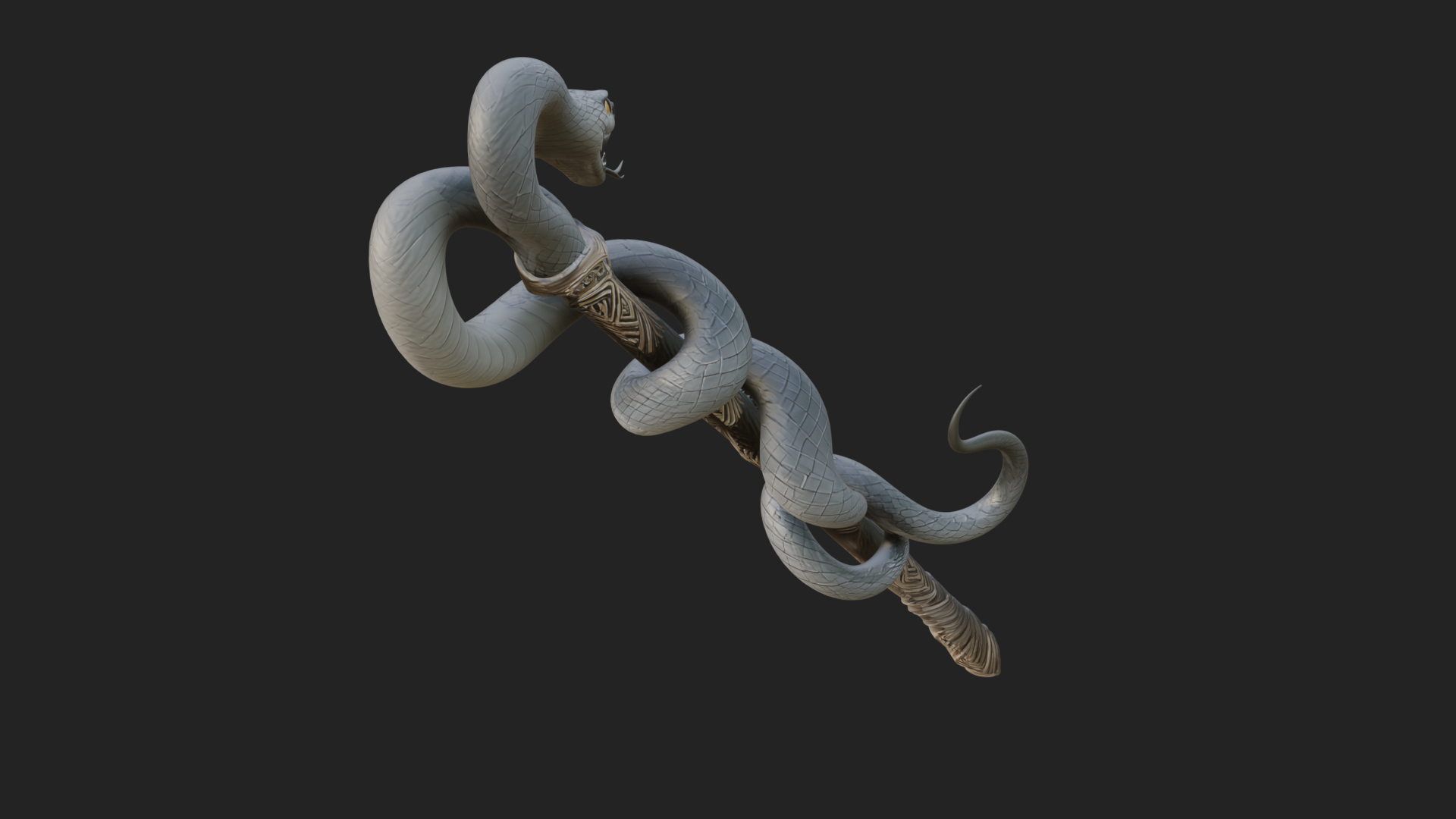 Coiled Snake Staff Model Design 3 3D Print Model 3D Model