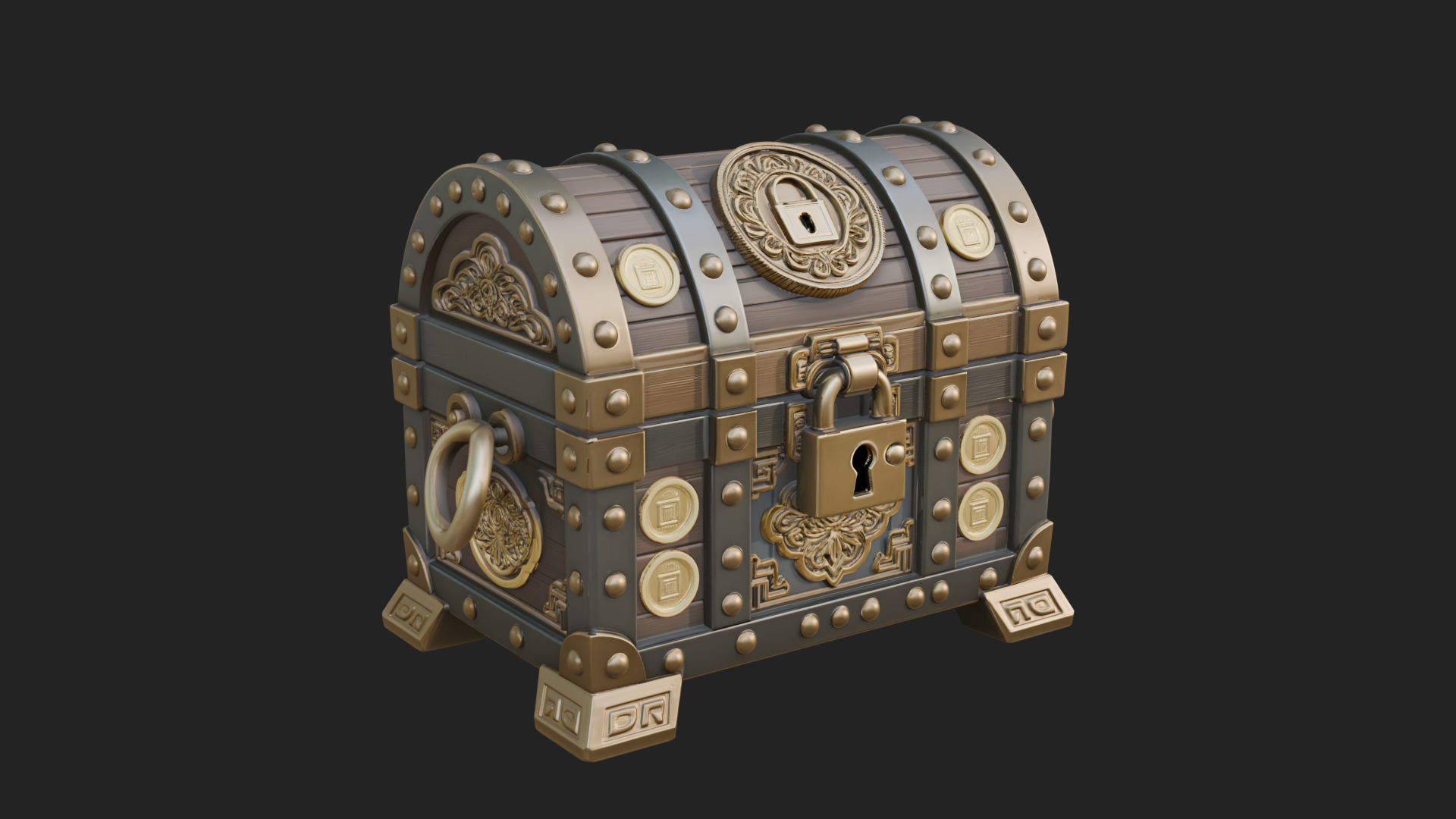 Coin Studded Treasure Chest Model Design 1 3D Print Model 3D Model