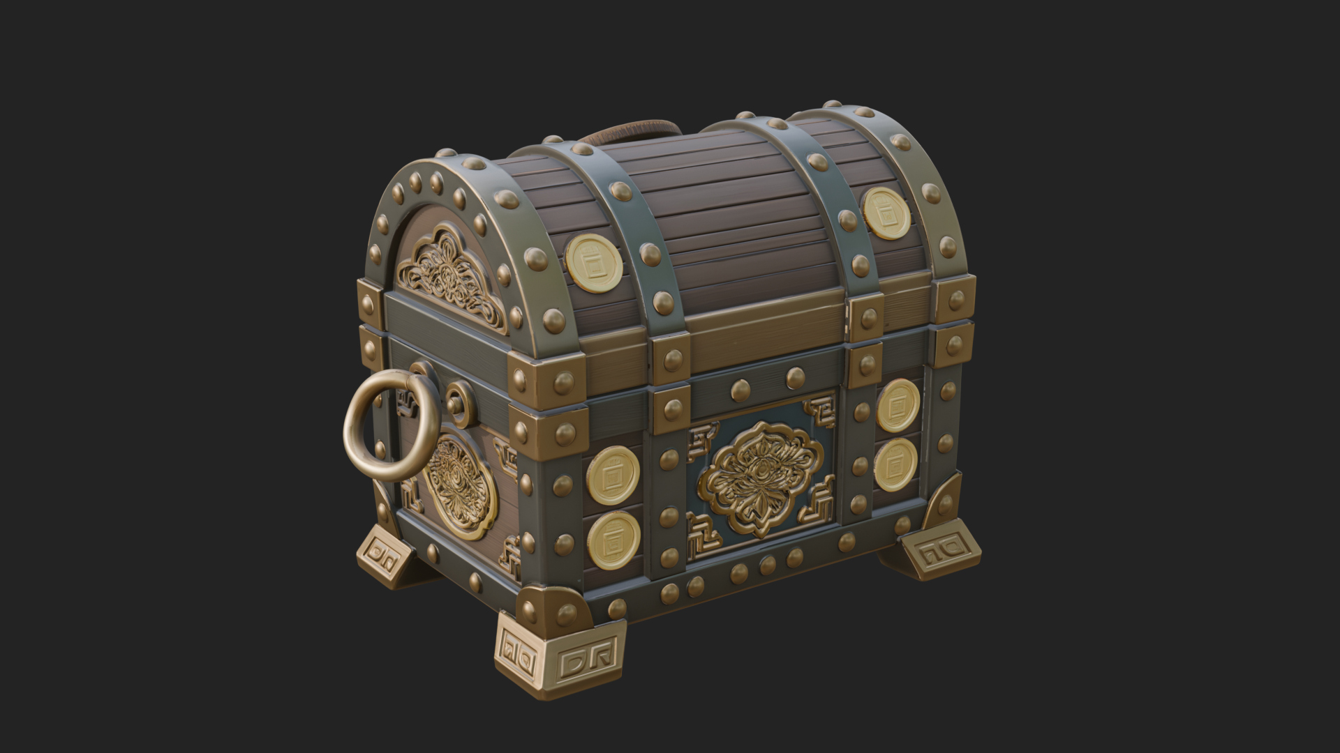 Coin Studded Treasure Chest Model Design 1 3D Print Model 3D Model