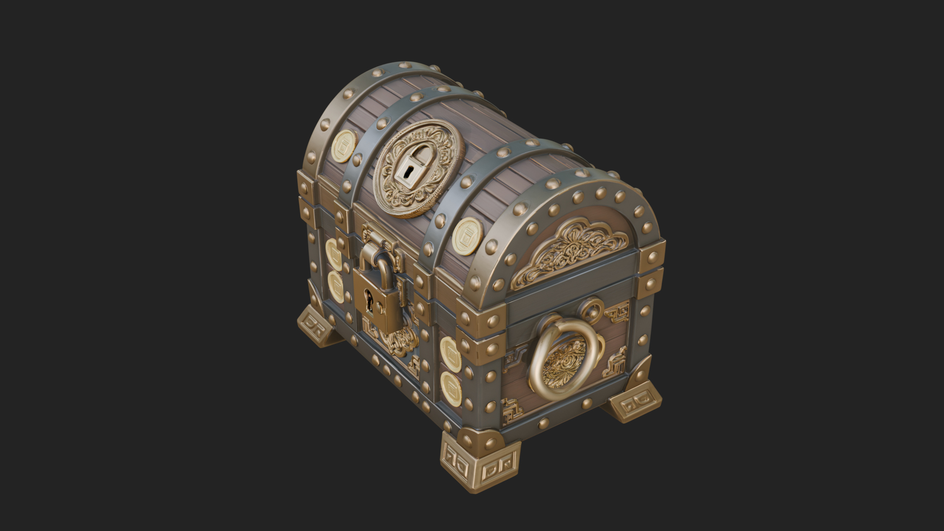 Coin Studded Treasure Chest Model Design 1 3D Print Model 3D Model