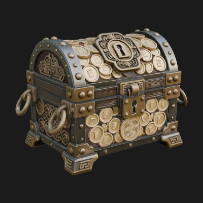 Coin Studded Treasure Chest Model Design 3 3D Print Model
