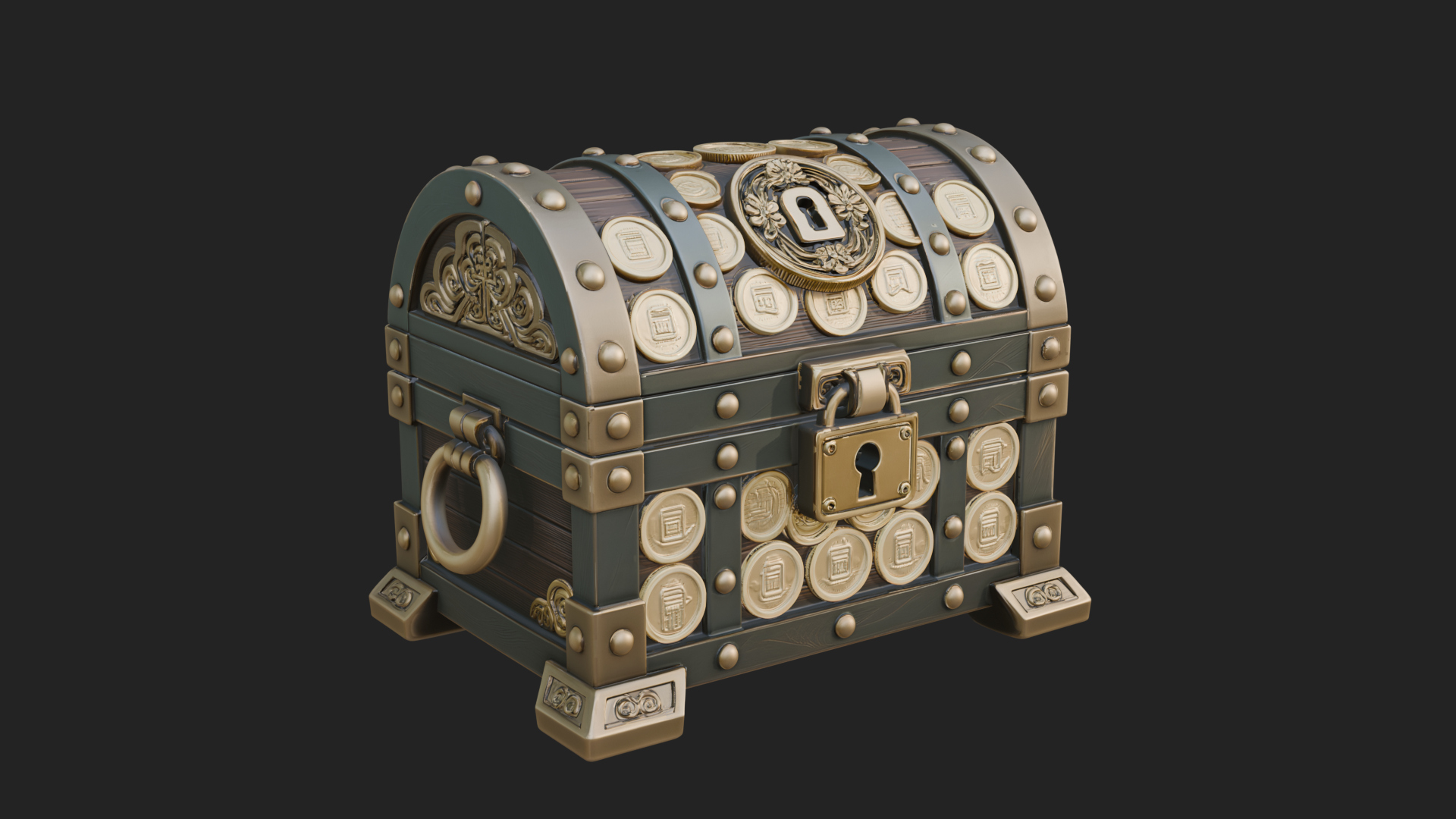 Coin Studded Treasure Chest Model Design 4 3D Print Model 3D Model