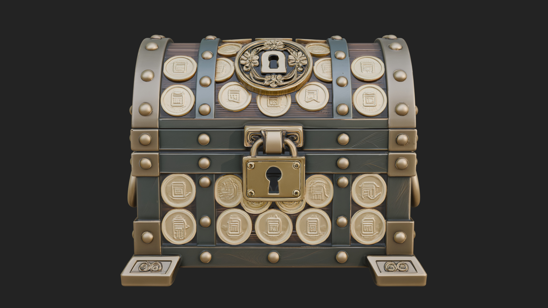 Coin Studded Treasure Chest Model Design 4 3D Print Model 3D Model