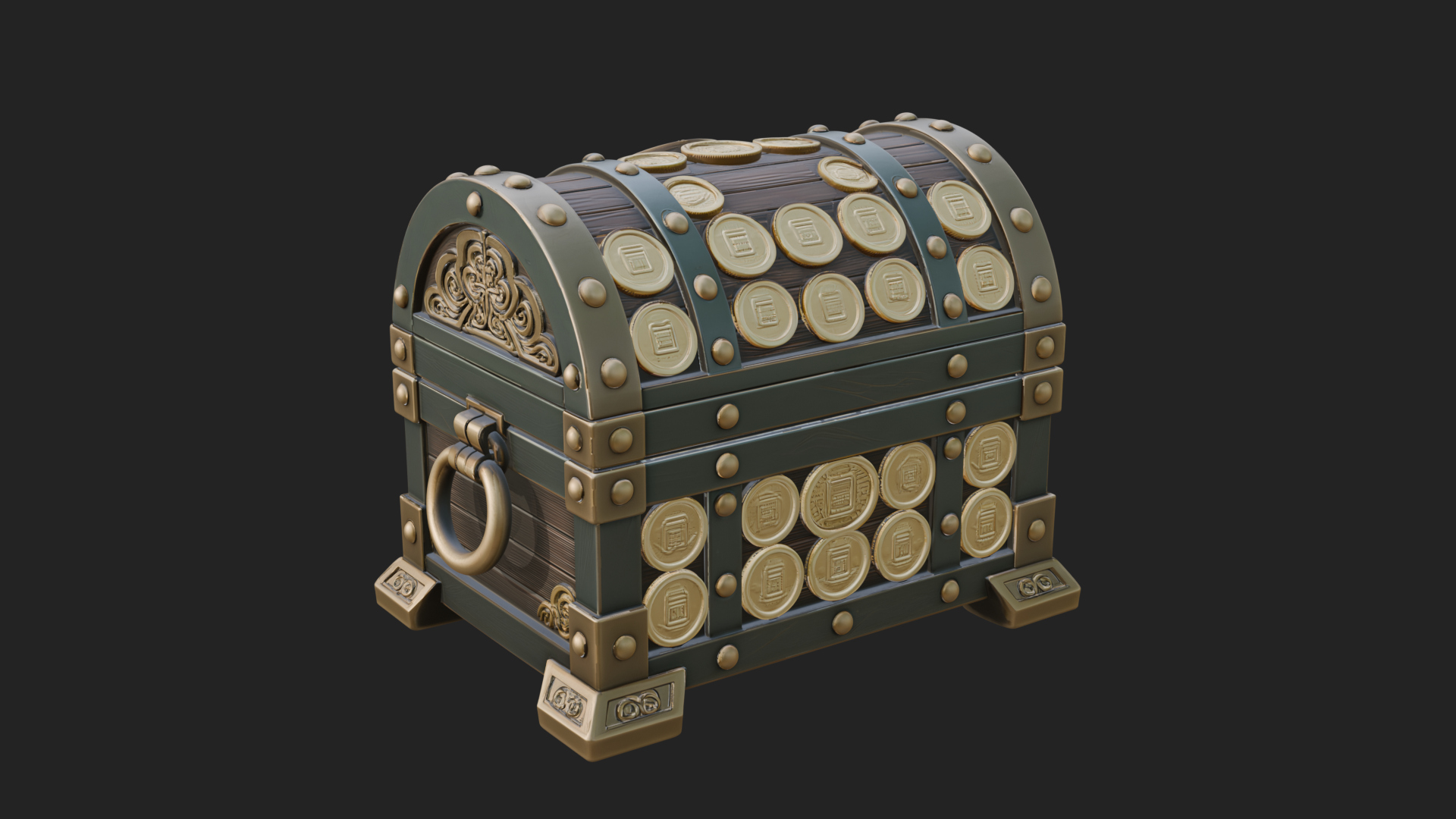 Coin Studded Treasure Chest Model Design 4 3D Print Model 3D Model