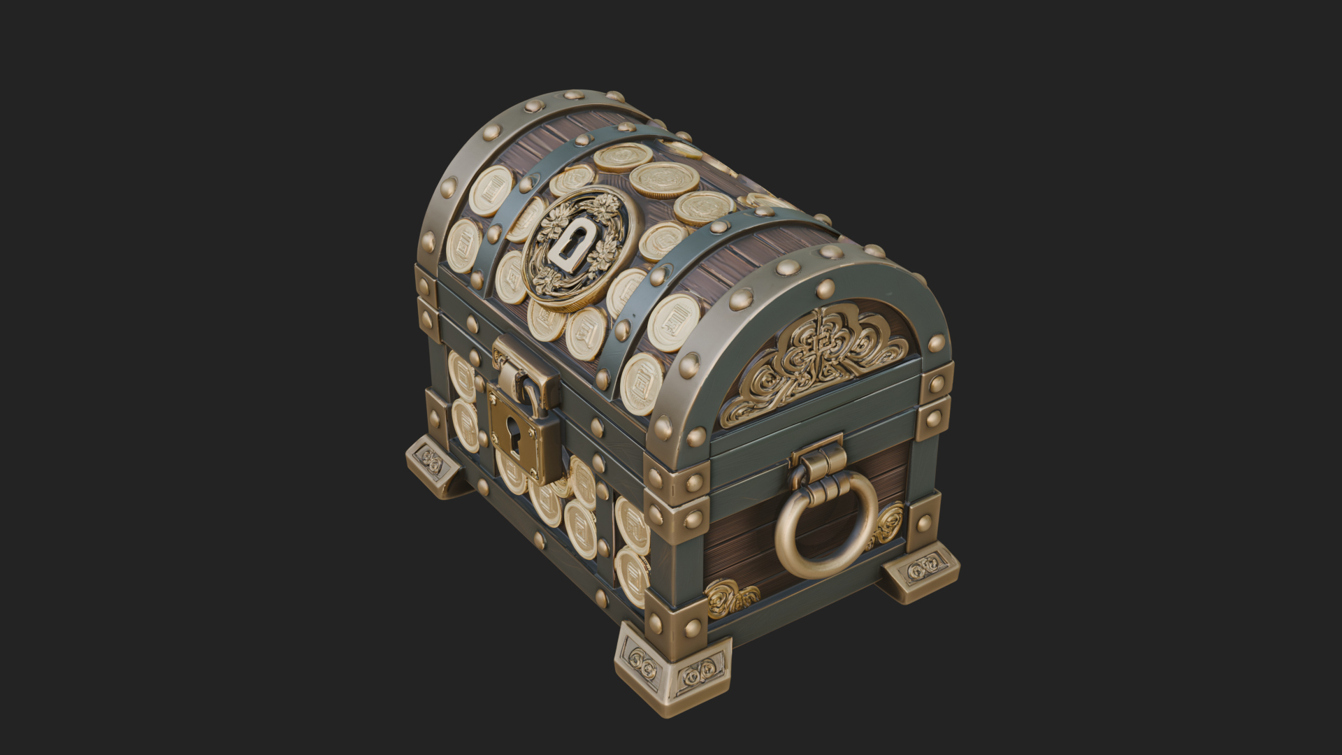 Coin Studded Treasure Chest Model Design 4 3D Print Model 3D Model