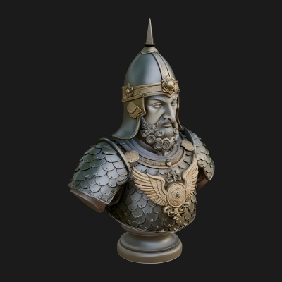 Conical Helm Warrior Bust Statue Design 1 3D Print Model