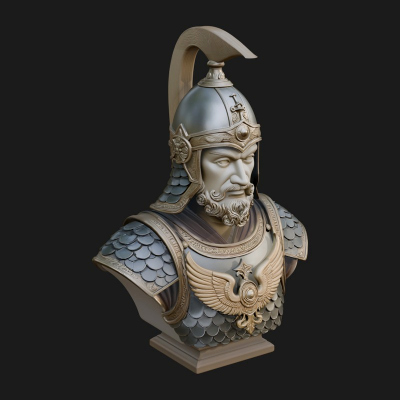 Conical Helm Warrior Bust Statue Design 2 3D Print Model