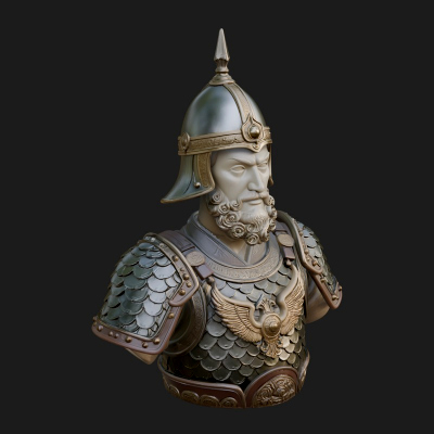 Conical Helm Warrior Bust Statue Design 3 3D Print Model