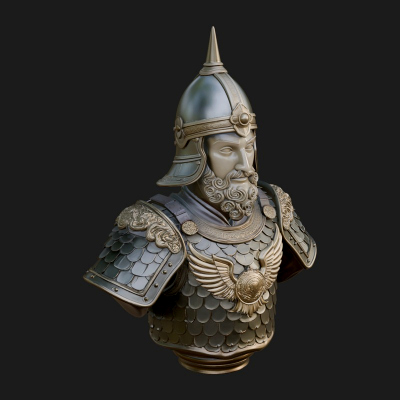 Conical Helm Warrior Bust Statue Design 4 3D Print Model