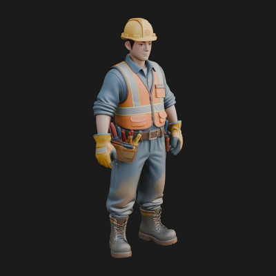 Construction Worker Statue Design 4 3D Print Model