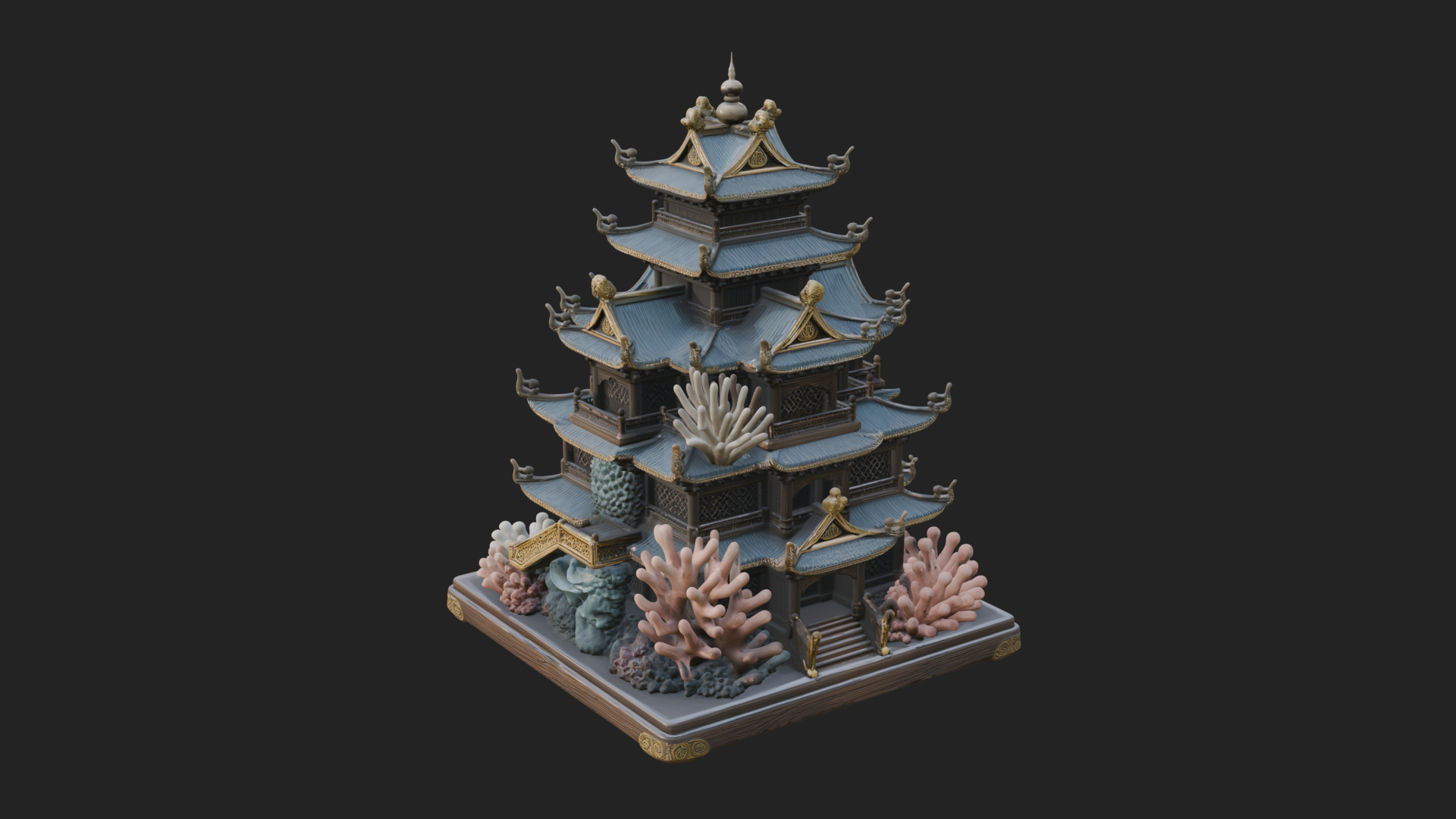 Coral Reef Pagoda Tower Design 4 3D Print Model 3D Model