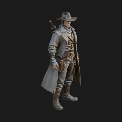 Cowboy Gunslinger Statue Design 2 3D Print Model