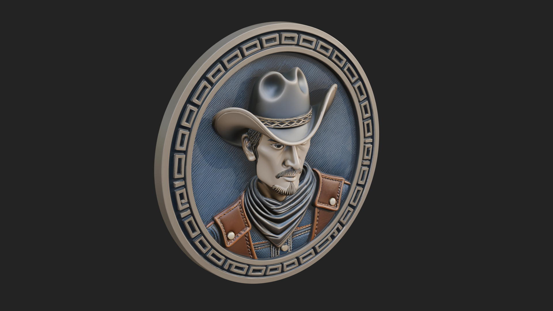 Cowboy Hat Oval Relief Plaque Design 1 3D Print Model 3D Model