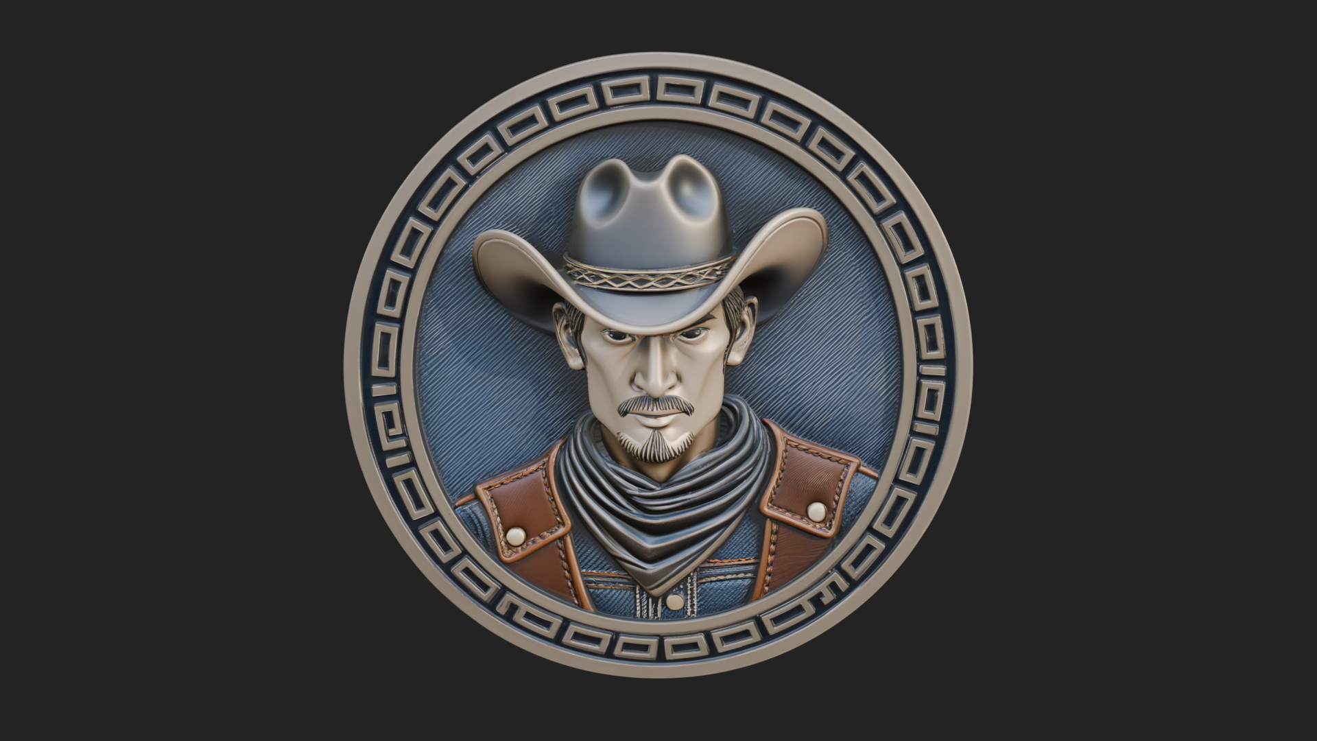 Cowboy Hat Oval Relief Plaque Design 1 3D Print Model 3D Model