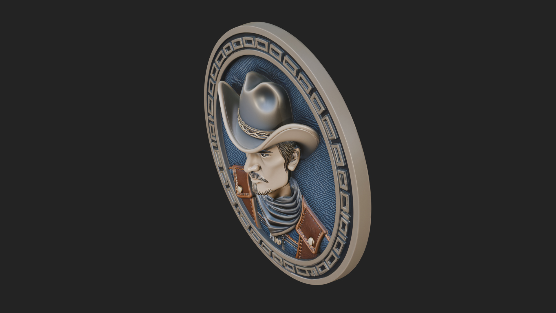 Cowboy Hat Oval Relief Plaque Design 1 3D Print Model 3D Model