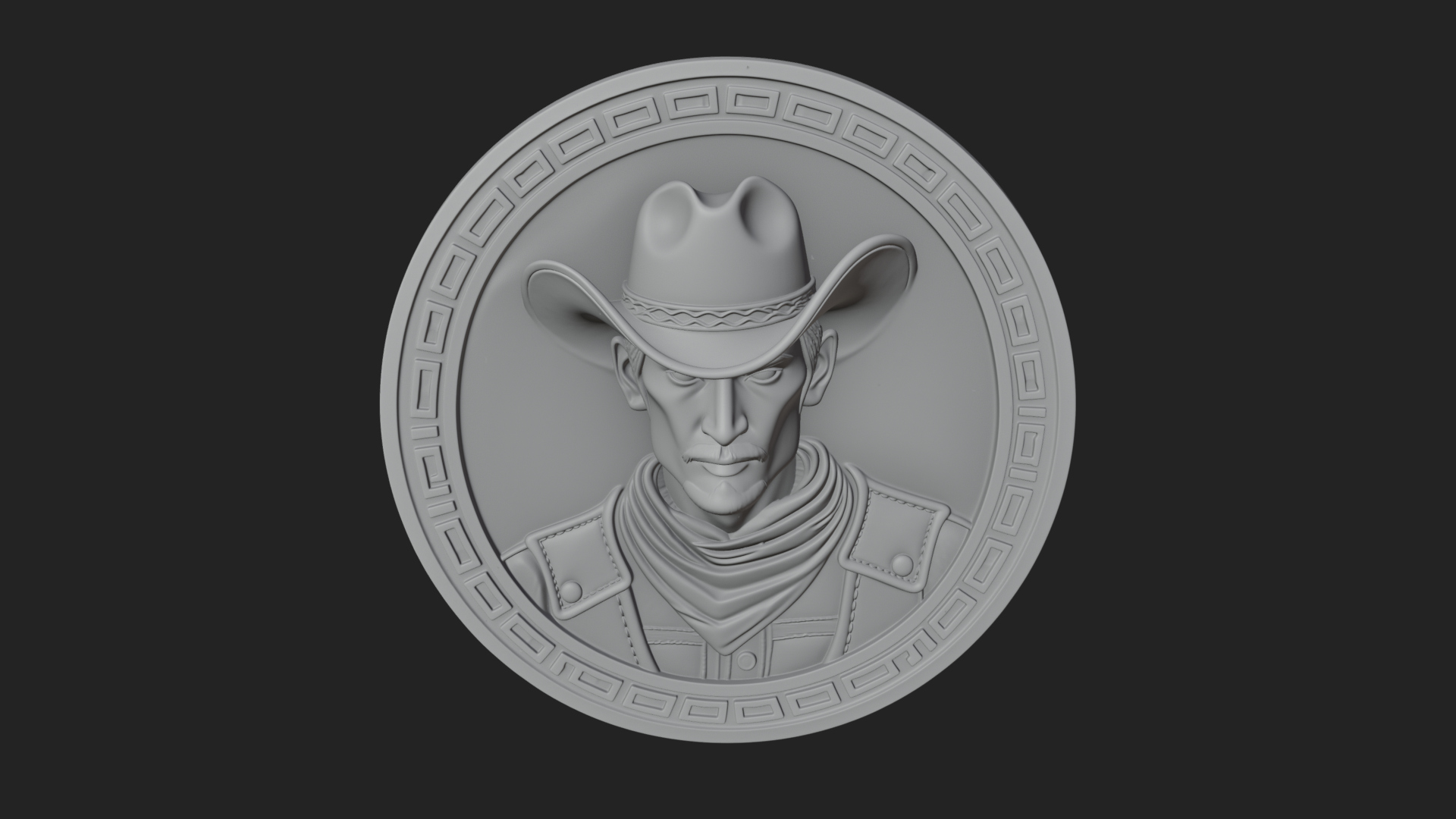 Cowboy Hat Oval Relief Plaque Design 1 3D Print Model 3D Model