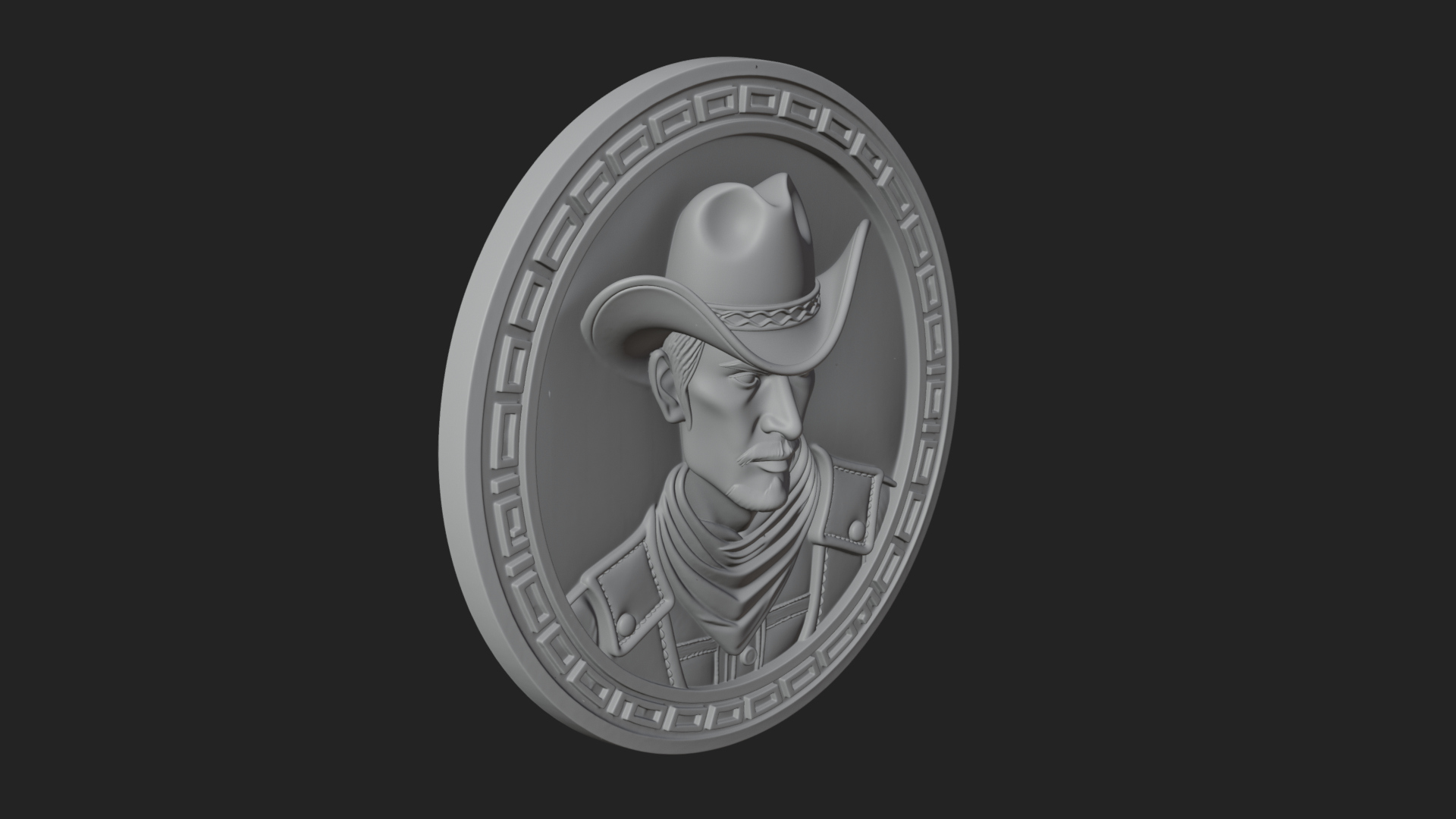Cowboy Hat Oval Relief Plaque Design 1 3D Print Model 3D Model