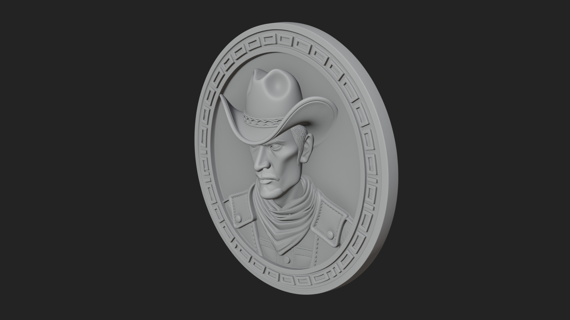 Cowboy Hat Oval Relief Plaque Design 1 3D Print Model 3D Model