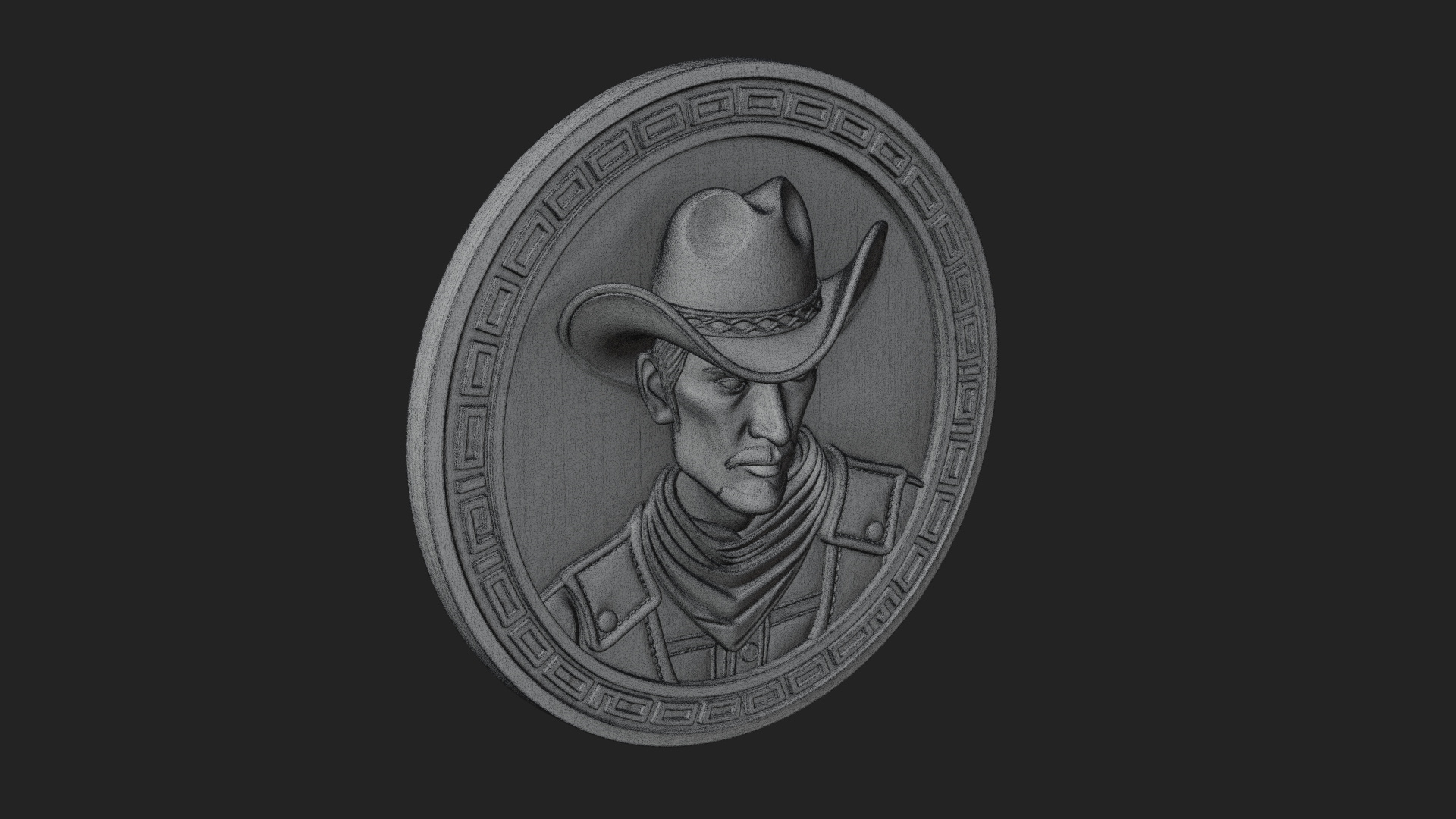 Cowboy Hat Oval Relief Plaque Design 1 3D Print Model 3D Model
